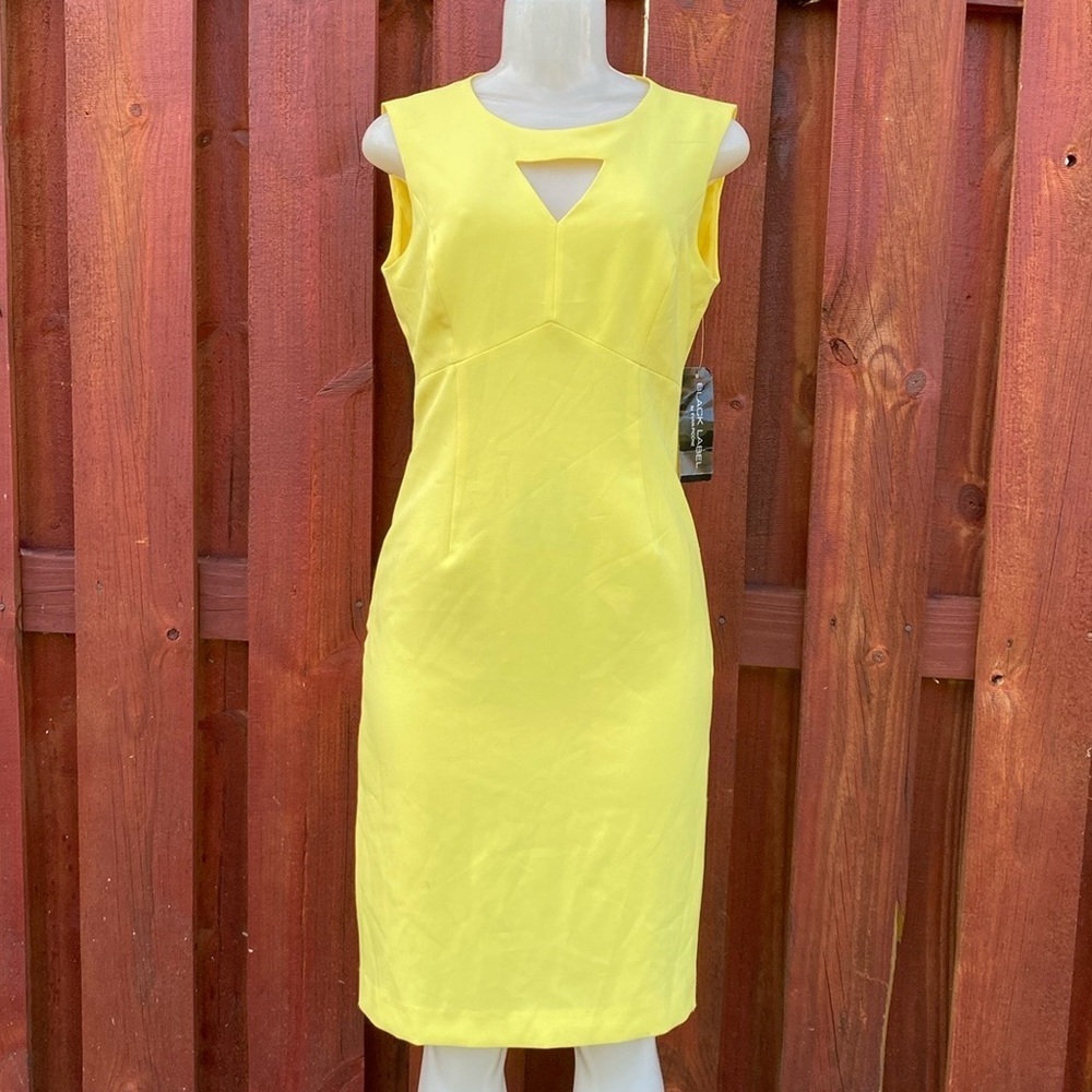 Black Label Bright Yellow Midi Sheath Dress with Cutout Size 4